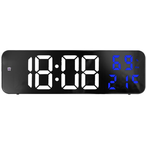 Horloge Murale Numérique LED avec Grand Écran - Réveil Électronique Blanc et Bleu à Branchement
