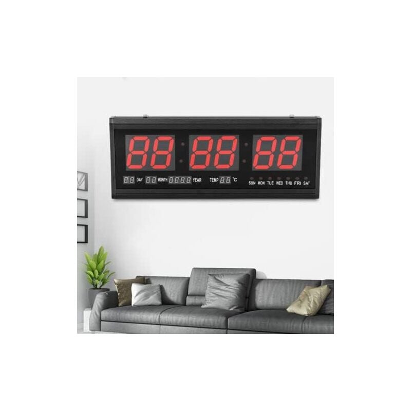 Horloge murale numérique led - Horloge de température avec date et jour de la semaine - Pour la maison, le bureau, la salle de sport