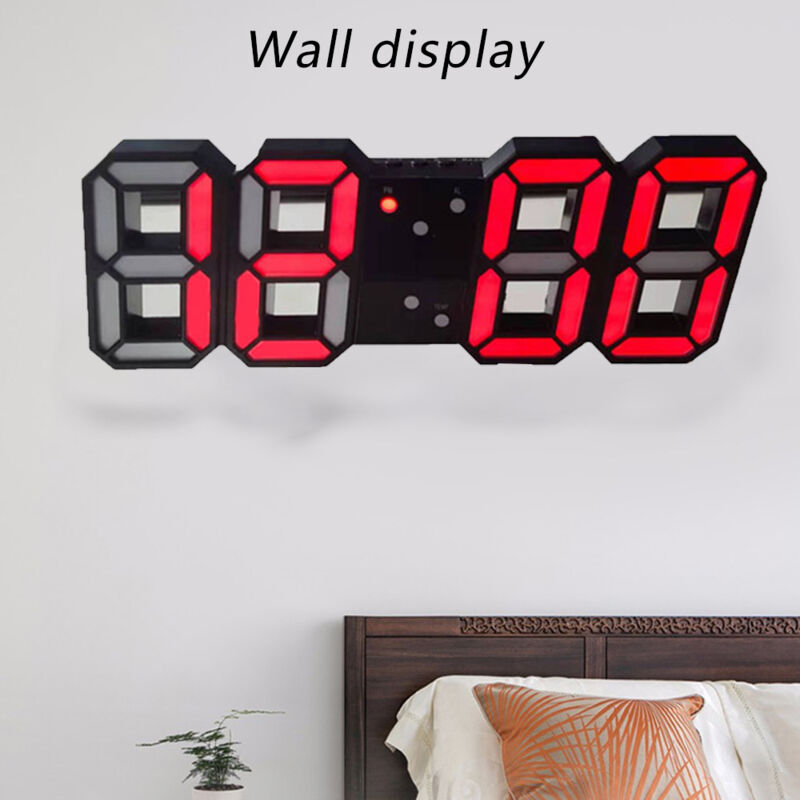 Feiyue - Horloge murale numérique Réveil électronique led Horloge numérique 3D