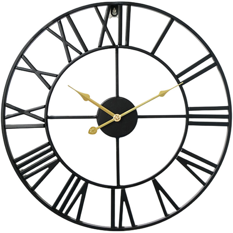 Lifcausal - Horloge murale numérique silencieuse en fer forgé avec pointeur doré et noir, style européen, pour salon, décoration