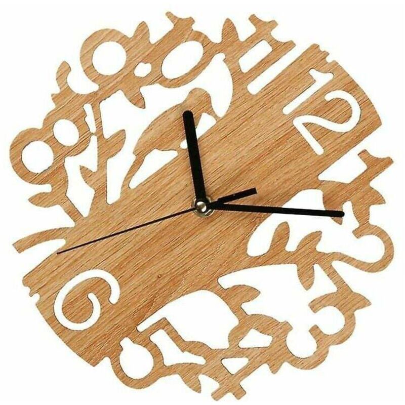 Horloge murale oiseau en bois Horloge murale décorative naturelle Horloge suspendue créative Décorations murales