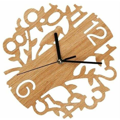 Horloge murale oiseau en bois Horloge murale décorative naturelle Horloge suspendue créative Décorations murales