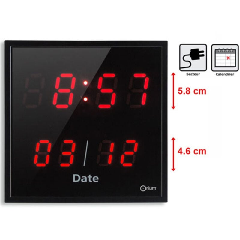 Horloge LED date - Rouge - Orium