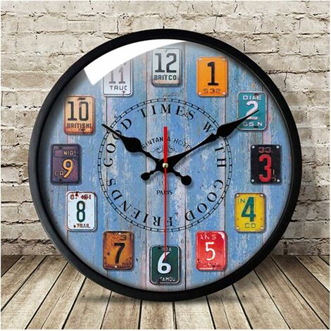 Horloge Murale Polyvalente Vintage horloges suspendues silencieuses à Piles décor européen rétro Maison 14 Pouces Cadre Noir horloges ménagères