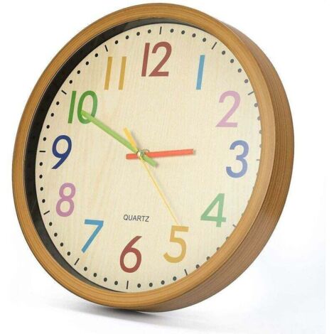 Horloge murale pour enfants 12 pouces/30 cm Horloge murale pour enfants avec mouvement silencieux et chiffres colorés, sans tic-tac, facile à lire, accessoires pour la maison et décoration