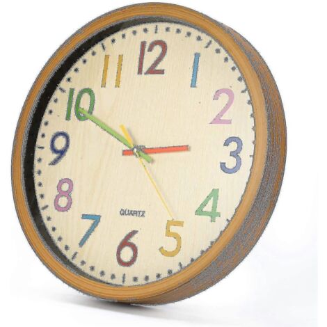 Horloge murale pour enfants 2024, 30 cm (12 pouces), mouvement silencieux, chiffres colorés, sans tic-tac, facile à lire, accessoire de décoration.
