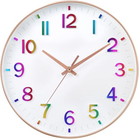 Horloge murale pour enfants à piles, 12 pouces, silencieuse, horloge murale moderne pour salon, chambre à coucher, bureau, salle de classe