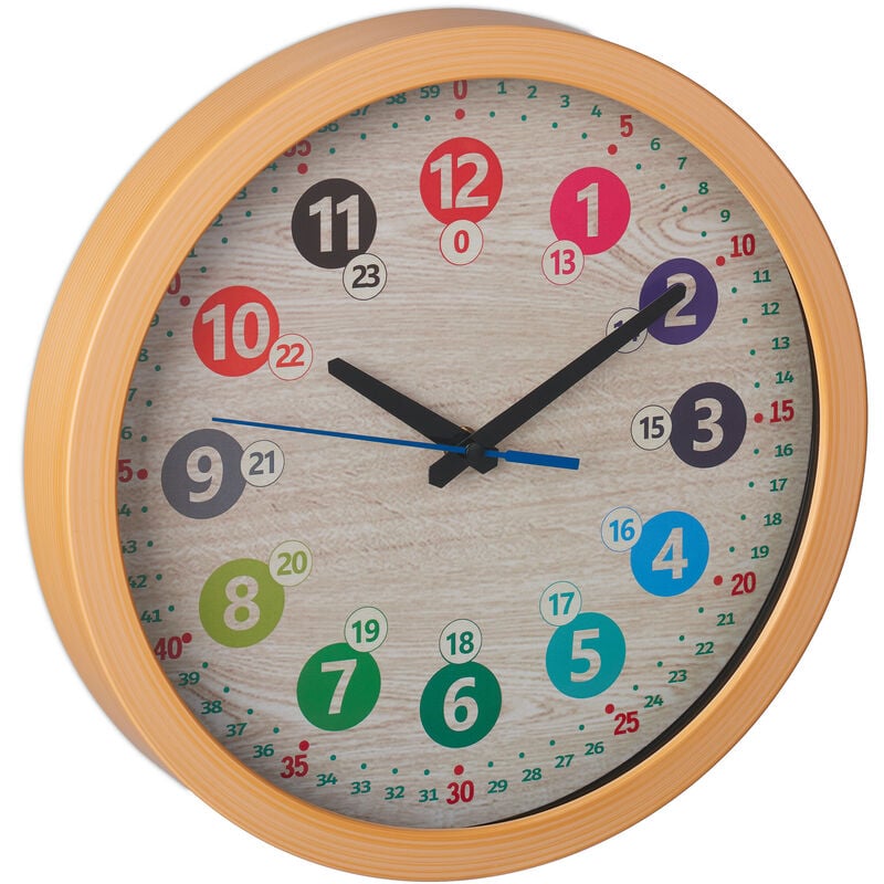 Relaxdays - Horloge murale pour enfants, diamètre 30 cm, apprendre à lire l'heure, fille ou garçon, pendule, multicolore