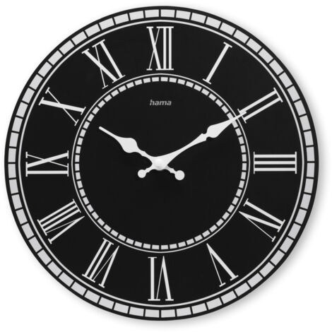 HORLOGE MURALE ''RAB'', HORL. QUARTZ, SIL., MDF, VINTAGE, Ø30CM, NOIRE HAMA