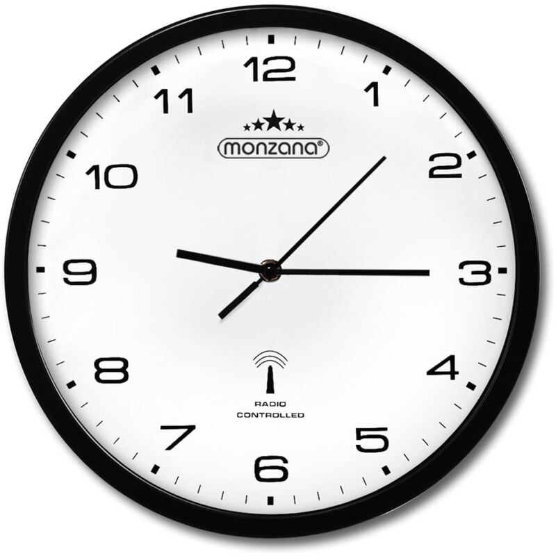 Monzana - Horloge murale radio pilotée à quartz silencieuse noire ø 31cm avec trotteuse Changement d'heure automatique