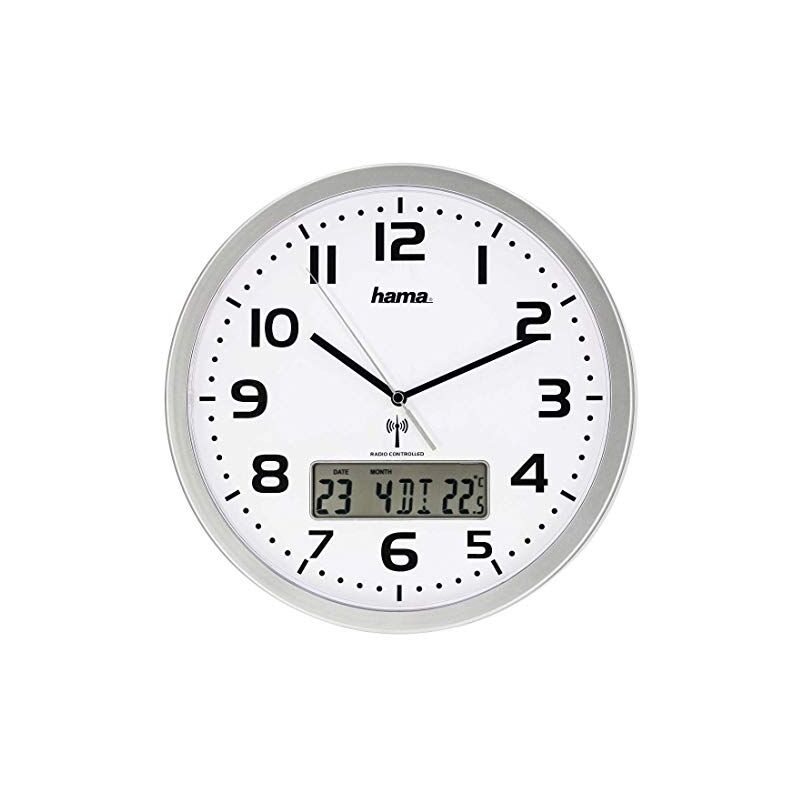 Horloge murale radio-pilotée ''extra'' av. indic. de date et de tempér. Hama 00186333