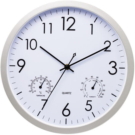 Horloge murale radio-pilotée ultra-silencieuse - Horloge murale thermomètre-hygromètre de 30 cm pour intérieur et extérieur
