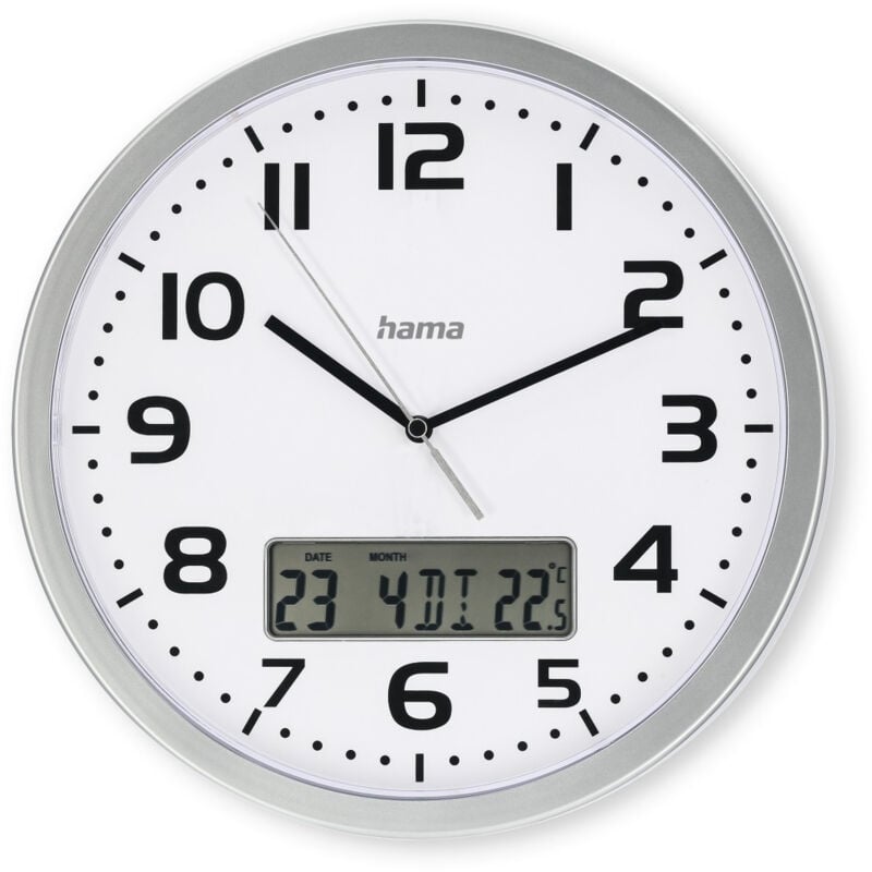 Hama - horloge murale radiop. dcf ''moorea'' av. aff. date et temp. Ø30CM, argt