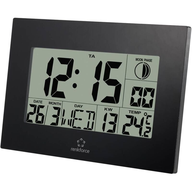 Horloge murale radiopiloté(e) Renkforce E0311R 230 mm x 163 mm x 28 mm noir