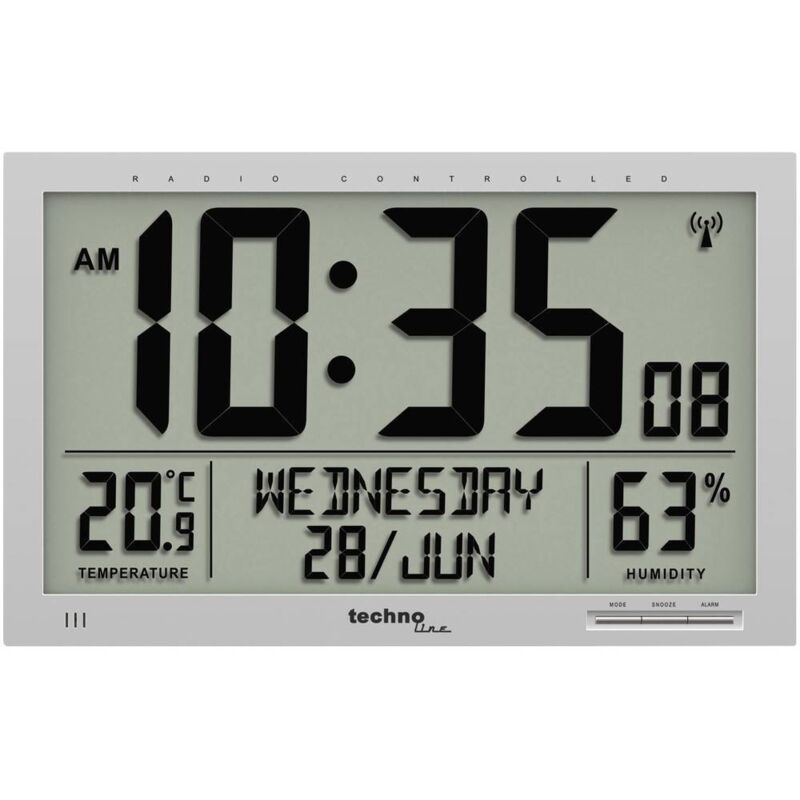 Horloge murale Techno Line ws 8013 radiopiloté(e) 369 mm x 229 mm x 24 mm argent grand écran C367461