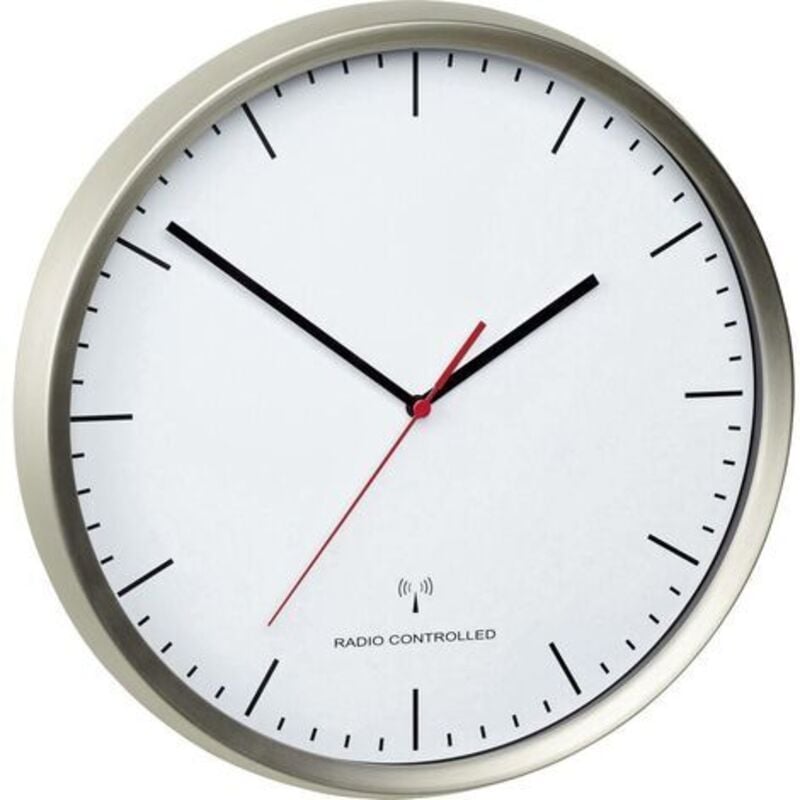 Horloge murale TFA Dostmann 60.3521.02 radiopiloté(e) 30.5 cm x 4.8 cm acier inoxydable (brossé) mécanisme d'horloge si