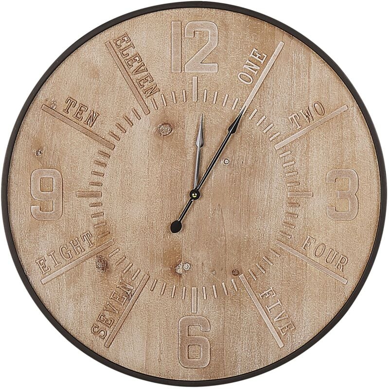 Beliani - Horloge Murale Rétro en mdf 60 cm Chiffres Sculptés avec Bois Clair Peint
