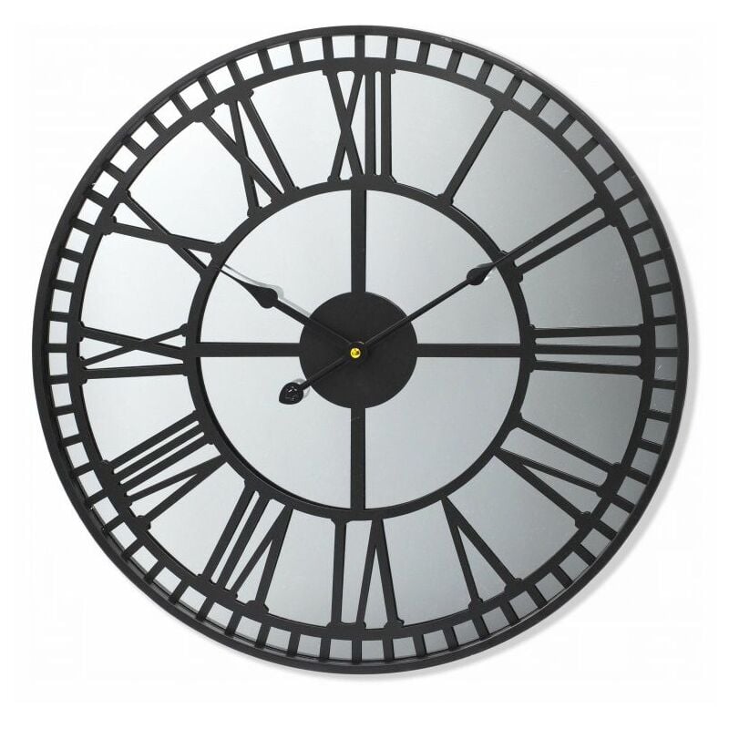 Horloge murale rétro en verre Vintage Métal miroir XL silencieuse Mouvement sans tic-tac 50 cm - noir
