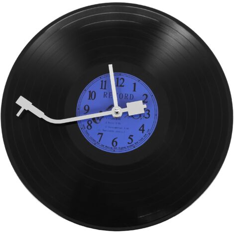 Horloge murale rétro ronde à quartz décoration de la maison bleu + plastique noir-Fei Yu