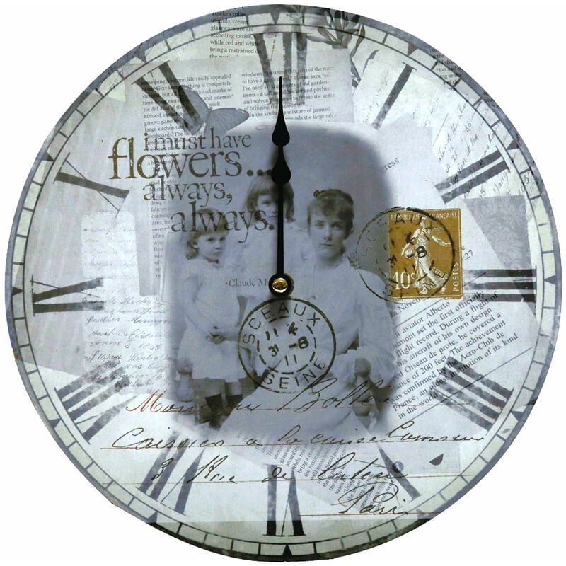 Eglo - Horloge murale horloge vintage pour salon décoration murale horloge rétro, chiffres romains, motif carte postale, mdf laqué, 1x pile aa, DxD