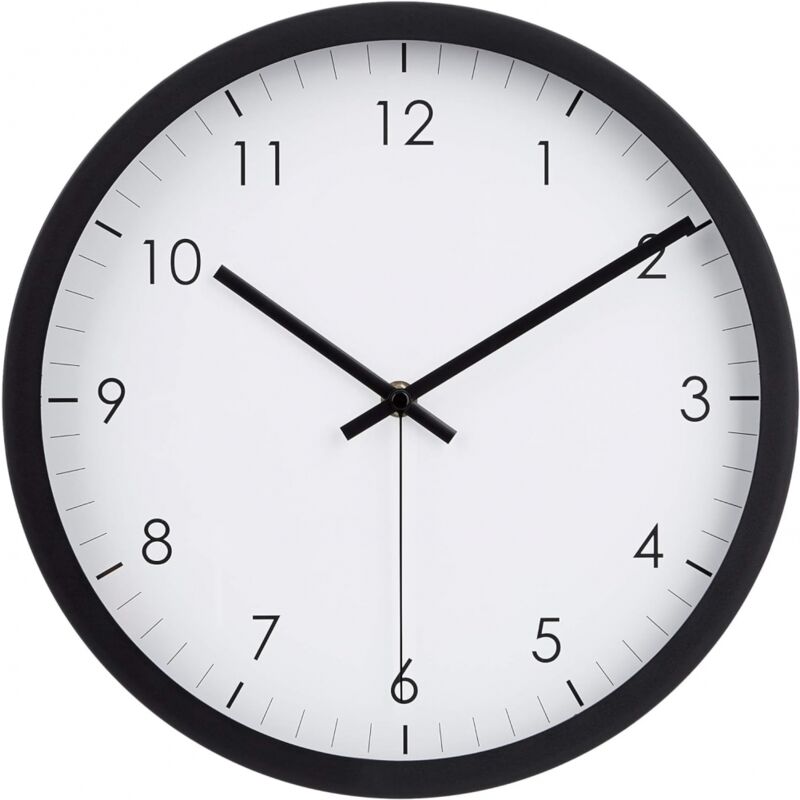 Sunxury - Horloge Murale Ronde, 30.5 cm, Facile à Lire, Silencieuse, Fonctionnement à Piles, Noire