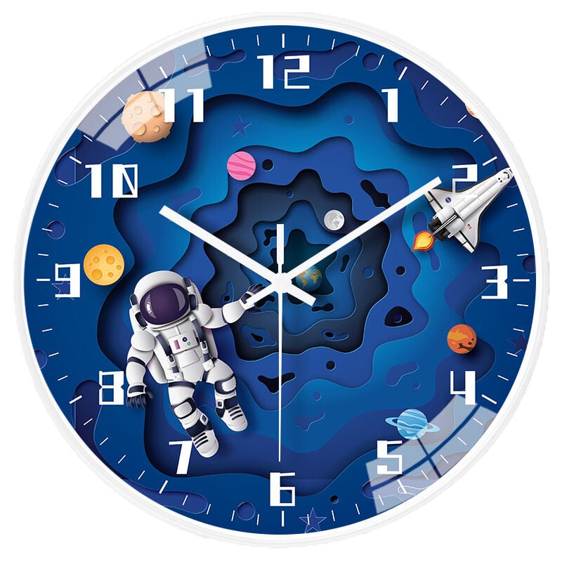 Horloge murale ronde électronique de 20 cm avec fond d'astronaute pour chambre d'enfant, bureau