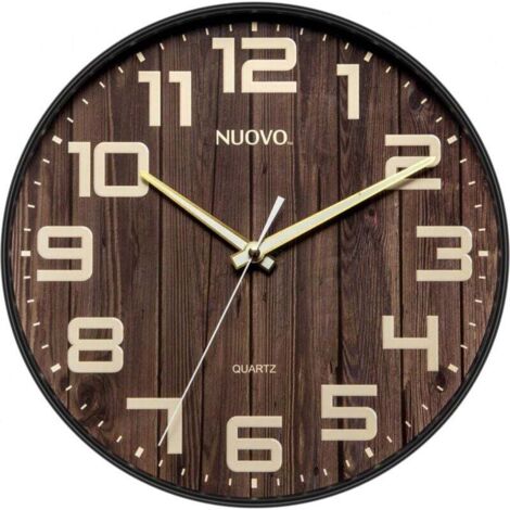 Horloge Murale Ronde en Bois 30 cm Silencieuse Sans Tic Tac Retro Grands Chiffres Salon Chambre Cuisine