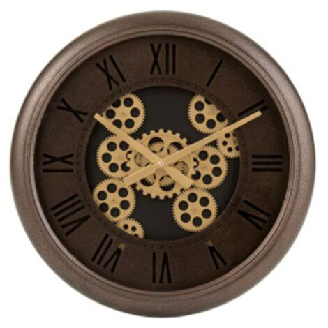 Horloge Murale Ronde "Engrenage" 52cm Marron & Or