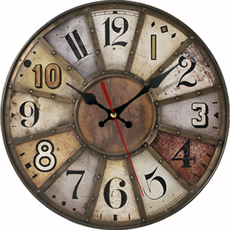Feiyue - Horloge murale ronde silencieuse sans tic-tac, style vintage, décoration d'intérieur en bois