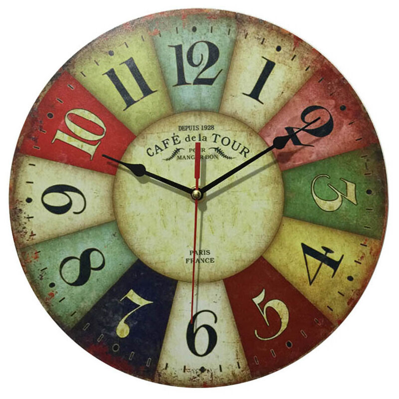 Horloge murale rustique vintage, 30 cm, silencieuse, avec cadran en bois, minuterie, décoration d'intérieur