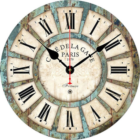 Horloge murale rustique vintage de 30 cm de diamètre, en bois, avec minuteur silencieux.