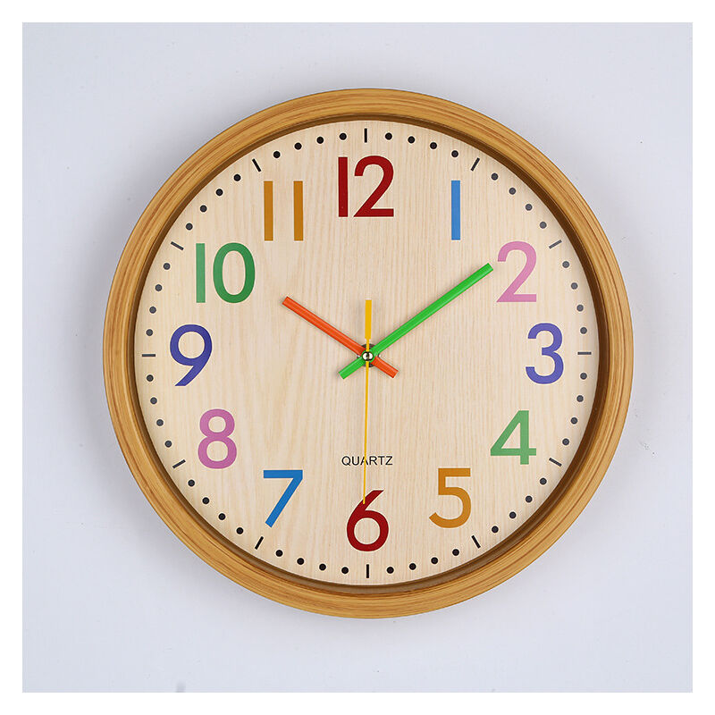 Horloge murale sans bruits de tic-tac pour les enfants, horloge murale silencieuse sans tic-tac Numéro coloré Décoration