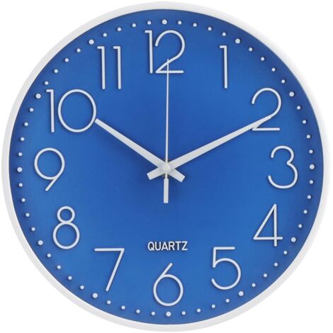 Horloge murale sans tic-tac silencieuse, moderne et simple, horloge décorative ronde, cadran stéréoscopique, horloge murale à quartz pour maison/bureau/école/salon/chambre/cuisine (bleu foncé 30cm）