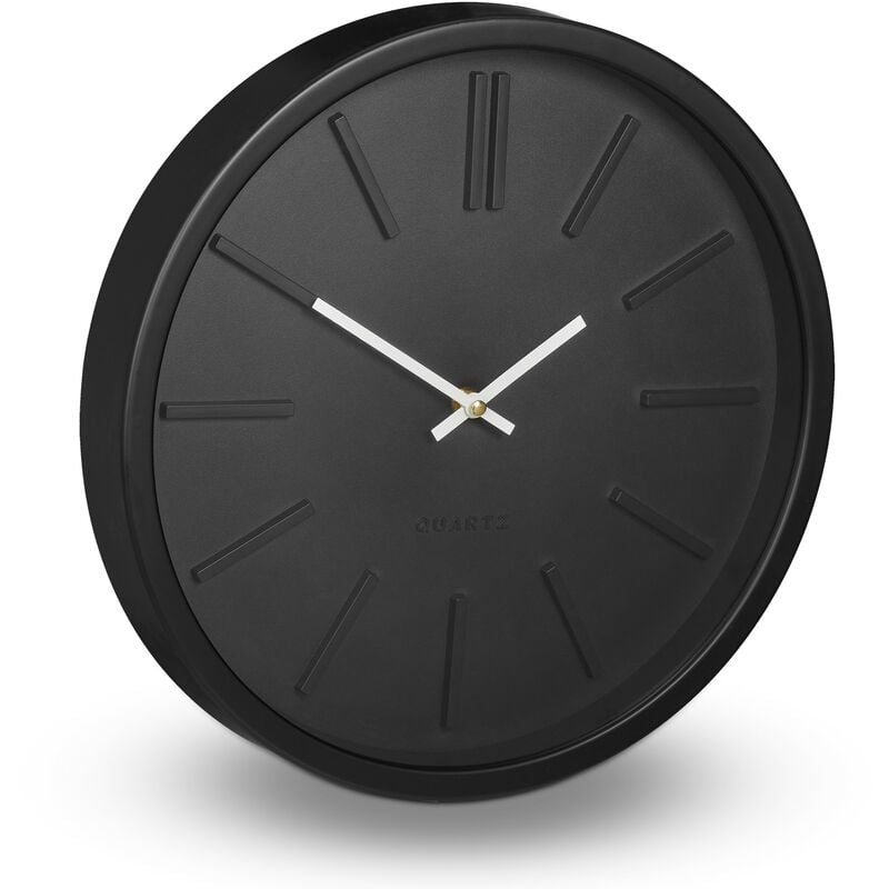 Relaxdays - Horloge murale, sans trotteuse, moderne, analogue, pendule pour cuisine, salon, bureau, rond, ø 35 cm, noir