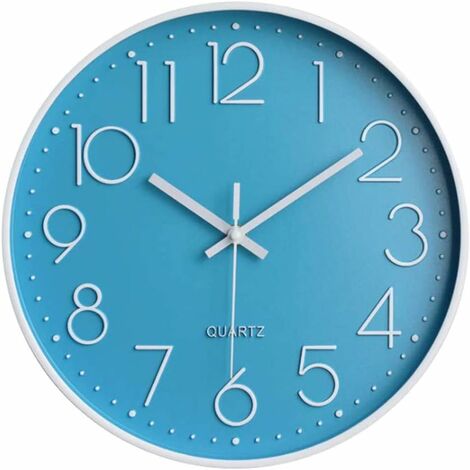 Horloge murale silencieuse 12 dans horloge de cuisine Quartz à piles moderne décor à la maison horloge bureau classe salle salon chambres (Bleu clair)