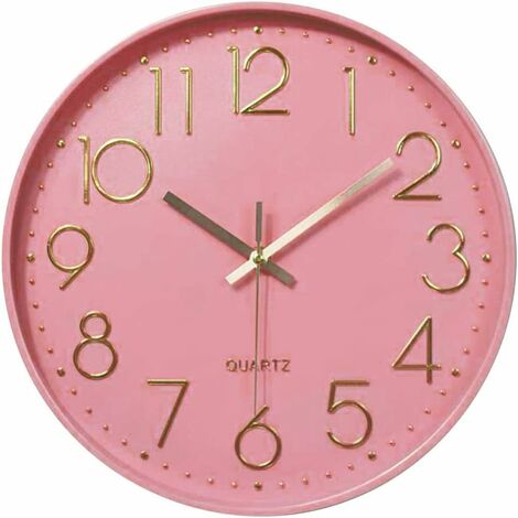 Horloge murale silencieuse 12 dans horloge de cuisine Quartz à piles moderne décor à la maison horloge bureau classe salon chambres (rose)