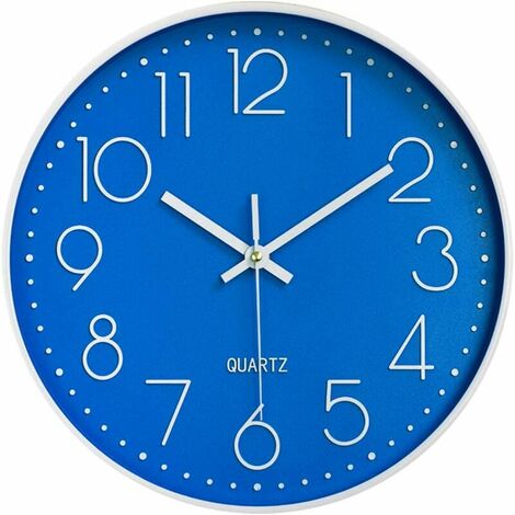 Horloge Murale silencieuse 12 dans Horloge de Cuisine Quartz à Piles Moderne décor à la Maison Horloge Bureau Classe Salon Chambres，murale à échelle numérique tridimensionnelle de salon (Bleu)