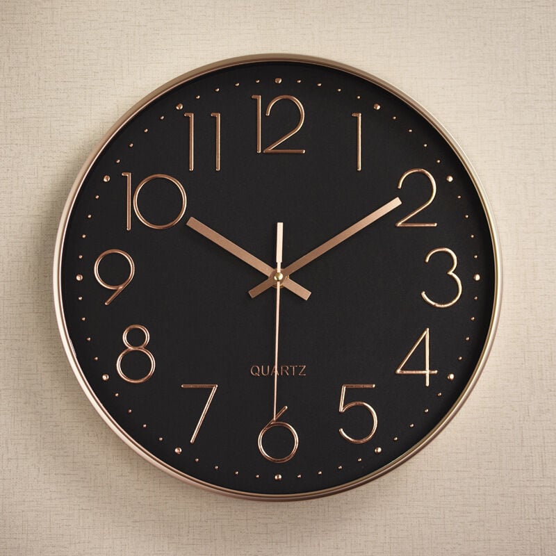 Horloge Murale silencieuse 12 dans Horloge de Cuisine Quartz à Piles Moderne décor à la Maison Horloge Bureau Classe Salon Chambres (Or Rose)