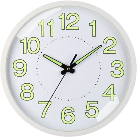 Horloge Murale Silencieuse 12 Pouces Cadre Blanc - Quartz sans Bruit pour Salon et Chambre, Écran Luminiscent 30 cm