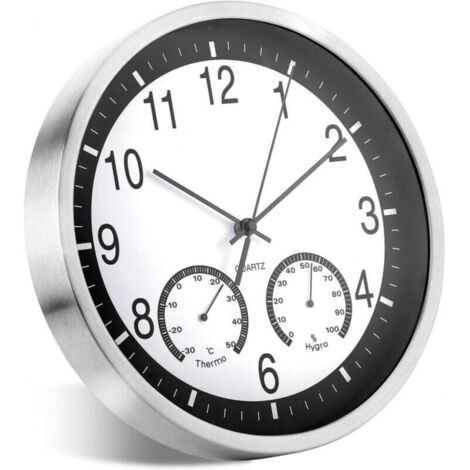 Horloge Murale Silencieuse 30cm Moderne avec Thermomètre Hygromètre pour Salon et Cuisine