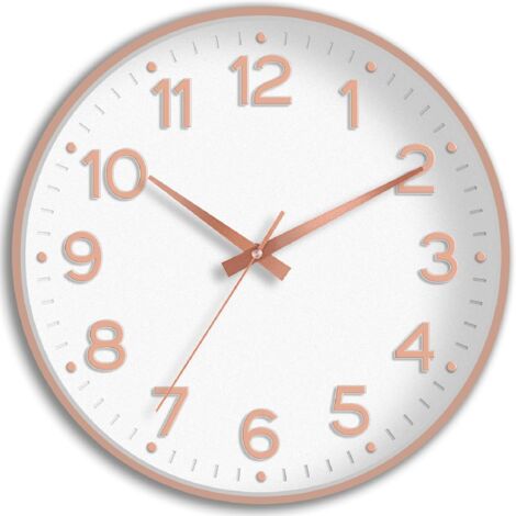 Horloge murale silencieuse à piles, 20 cm, moderne, analogique, décorative, sans tic-tac, pour cuisine, bureau, salle de bain, chambre (blanc, or rose)