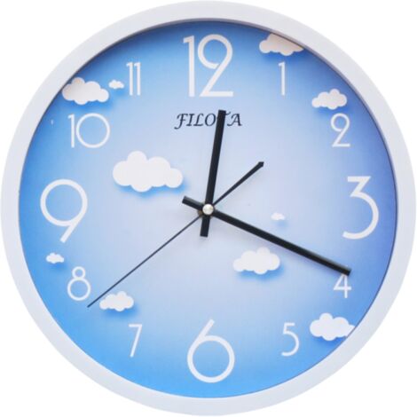 Horloge murale silencieuse avec motif ciel bleu et nuages blancs