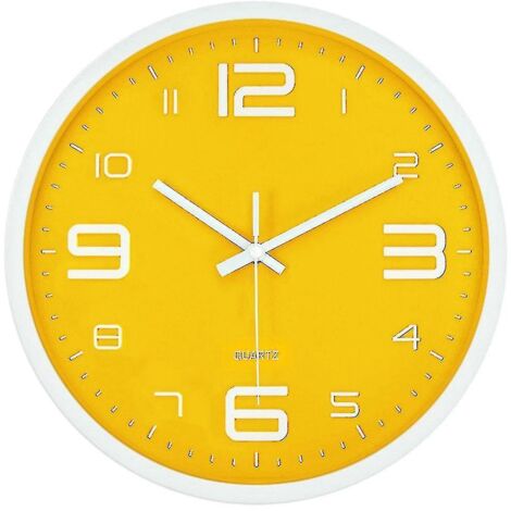 Horloge murale silencieuse, créative, jaune, moderne et simple de style nordique