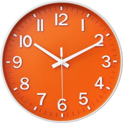 Horloge Murale silencieuse de 30,5 cm sans tic-tac pour Salon, Chambre à Coucher, Cuisine, Bureau (Orange)