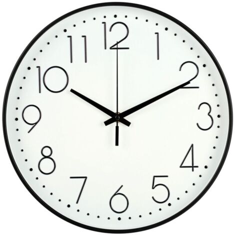 Horloge murale silencieuse de 8 pouces, sans tic-tac, décorative, facile à lire, horloge murale ronde pour la maison, le salon, cadre noir, Bootom blanc, mot noir-Crezuo