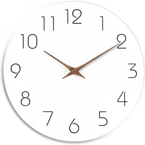 Horloge murale silencieuse en bois de 25,4 cm sans tic-tac, fonctionne à piles, blanc, moderne, bureau, horloge simple et minimaliste décorative pour cuisine, maison, salle de bain, salon