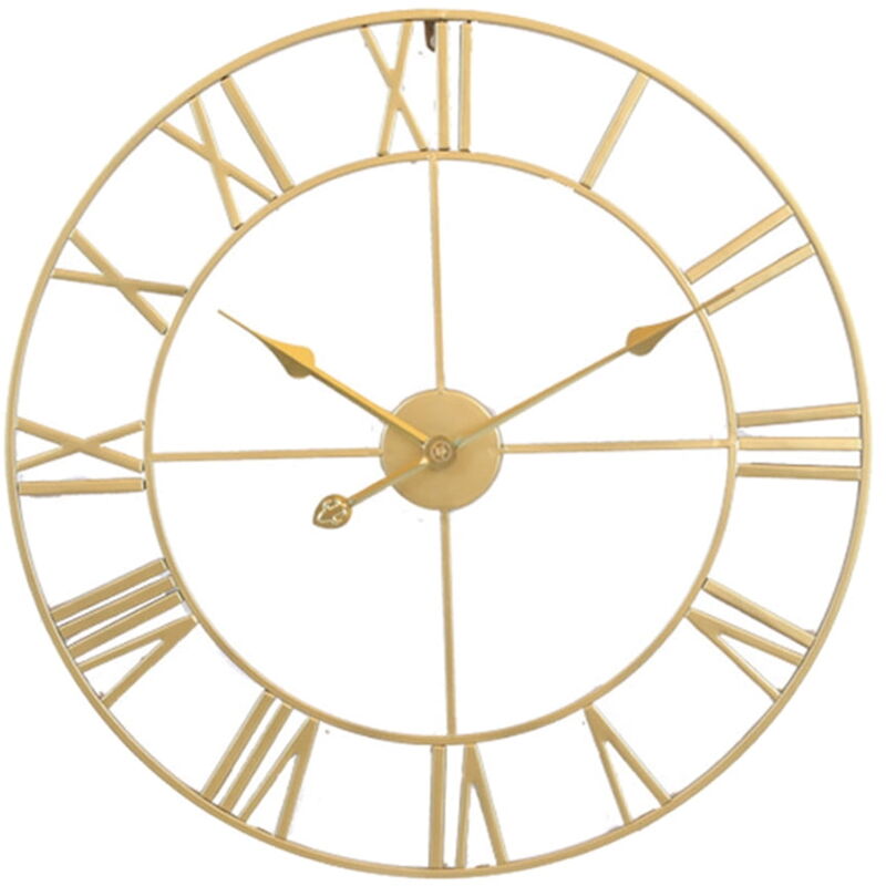 Horloge murale silencieuse en fer Horloge murale simple Décoration murale décorative pour la maison Horloge murale de salon (Embryon doré Points