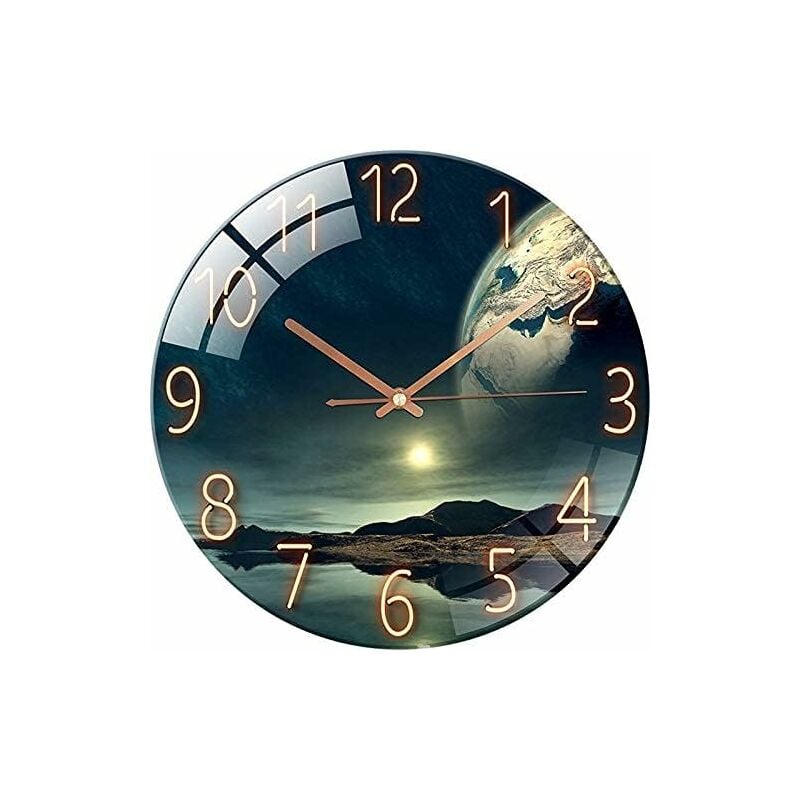 Csparkv - Horloge murale silencieuse en verre trempé - 30 cm - Pour salon, cuisine, bureau et chambre à coucher (Style c)