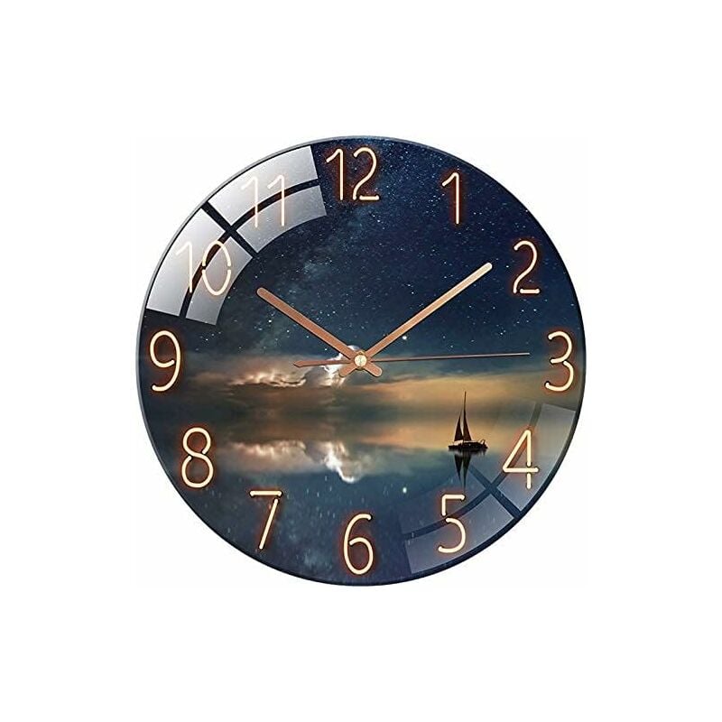 Csparkv - Horloge murale silencieuse en verre trempé - 30 cm - Pour salon, cuisine, bureau et chambre à coucher (style d)