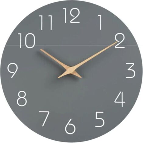 Horloge murale silencieuse et sans tic-tac, décorative pour cuisine, chambre à coucher, salle de bain, bureau, salon, fonctionne à piles – 25,4 cm, bois, moderne et simple (gris)